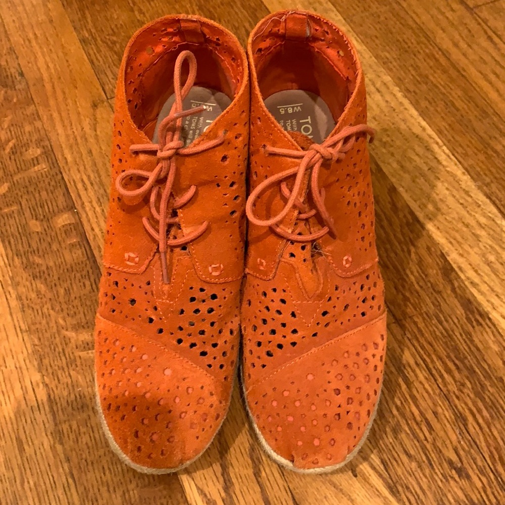 TOMS suede wedge booties